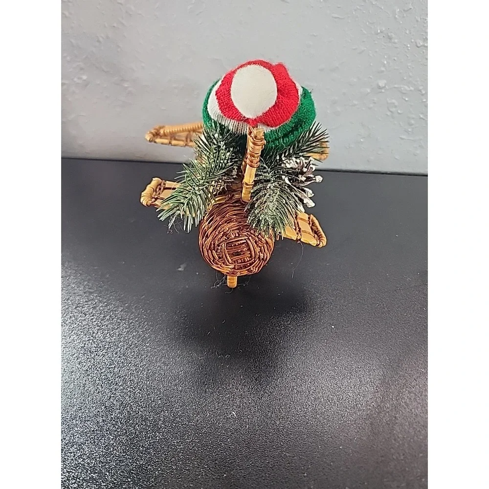 Vintage‎ Wicker Santa Claus Airplane Christmas Decoration Teddy Bear
